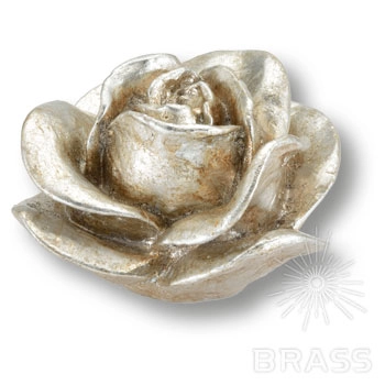 RE 01 15 Ручка-кнопка мебельная в форме розы, смола, ручная работа, серебро