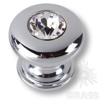 0775-005-2 Ручка-кнопка мебельная, латунь с кристаллом Swarovski, глянцевый хром