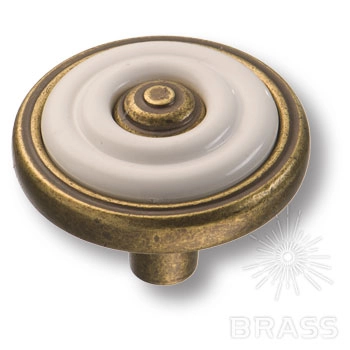 476025MP10ST01 Ручка-кнопка мебельная  с белой вставкой, старая бронза