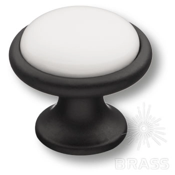 3008-85-000 Ручка-кнопка мебельная керамика с металлом, белый / чёрный