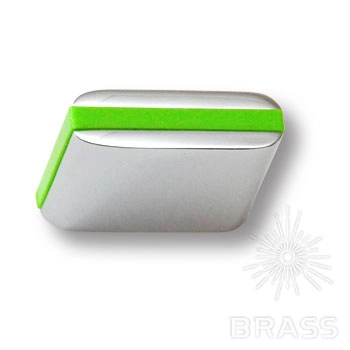 429025MP02PL13 Ручка-кнопка мебельная, глянцевый хром с зелёной вставкой