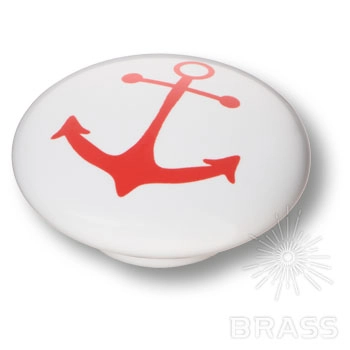 B-113 Ручка-кнопка мебельная керамика, якорь красный