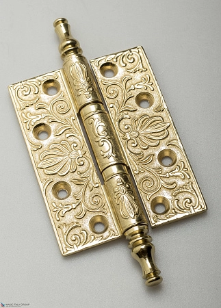 Дверная петля универсальная латунная с узором Venezia CRS011 102x76x4 полированная латунь