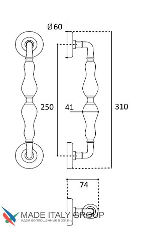 Дверная ручка-скоба Venezia LUCRECIA 310 мм (м/о 250 мм) D4 полированная латунь