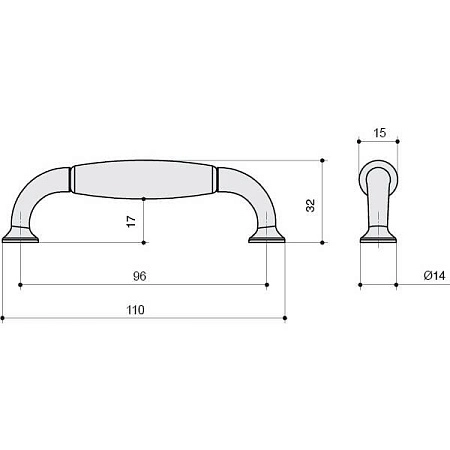 9710/200 Ручка-скоба мебельная 96 мм, золото матовое / керамика