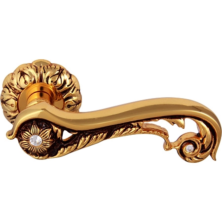 Дверная ручка Class 1115 Jade 60 mm Золото 24К + коричневый + сваровски