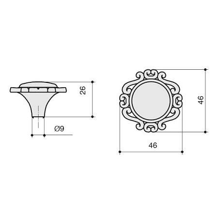 P41.Y01.G4.MD1G Ручка-кнопка мебельная, бронза античная "Флоренция" / керамика