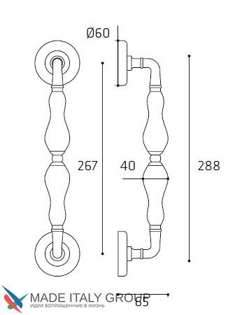 Дверная ручка-скоба Venezia FLORENCE 320 мм (м/о 260 мм) D4 античное серебро