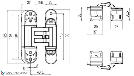 KUBICA HYBRID 6360 45 NR петля скрытая универсальная асимметричная, ЧЕРНЫЙ (60 kg)