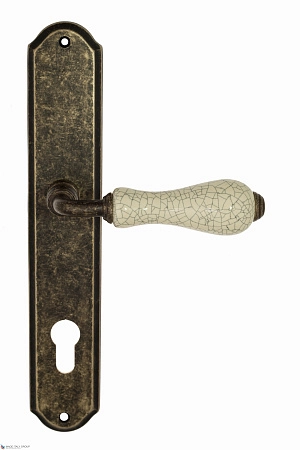 Дверные ручки Venezia COLOSSEO белая керамика паутинка CYL на планке PL02 античная бронза