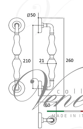 Дверная ручка-скоба Venezia VIGNOLE 263 мм (м/о 210 мм) D2 французское золото + коричневый
