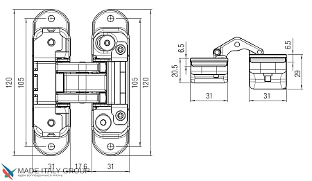 KUBICA K8000 ATOMIKA DXSX, CR.SAT петля скрытая универсальная МАТОВЫЙ ХРОМ (60 kg)