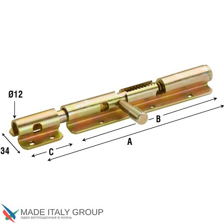 263FA30_A Задвижка дверная,с отверстием для навесного замка, пружина Aldeghi 300 мм античное серебро