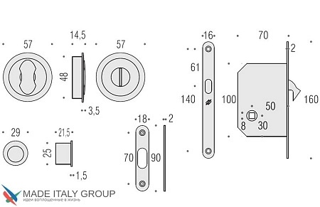 Ручки и замок для раздвижных дверей Colombo ID211-LK CM матовый хром