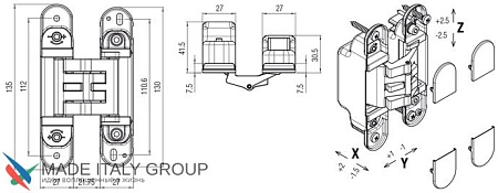 KUBICA 2760 DXSX, CS петля скрытая универсальная МАТОВЫЙ ХРОМ (70 kg)