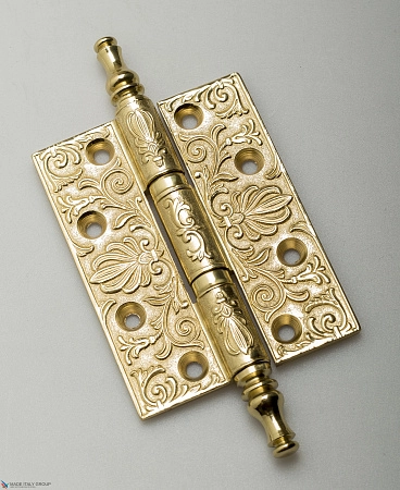 Дверная петля универсальная латунная с узором Venezia CRS011 102x76x4 полированная латунь