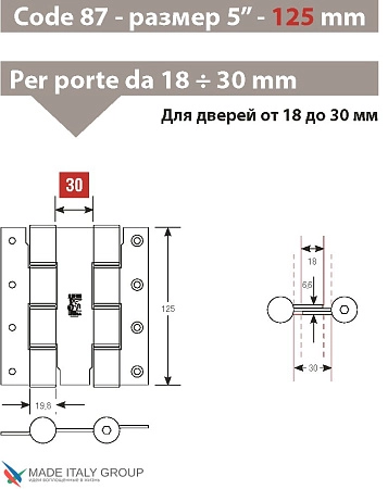 CODE 87 LO 155-30 Дверная петля пружинная двусторонняя Aldeghi 155x30 полированная латунь