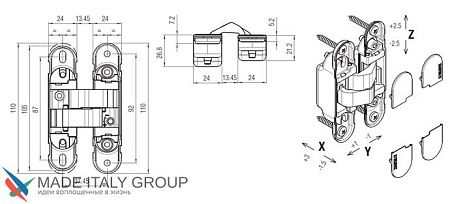 Дверная петля скрытая универсальная Venezia KMB3-CM матовый хром