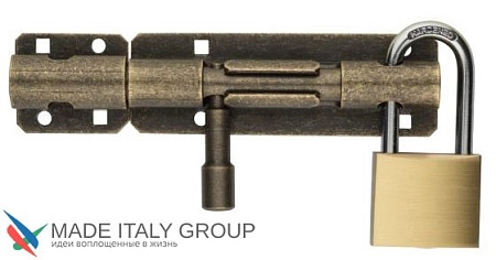 263OA25 Задвижка дверная, с отверстием для навесного замка Aldeghi 250 мм античная бронза