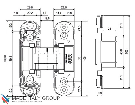 E30200.03.34 Дверная петля скрытая AGB Eclipse 2.0, хром матовый + комплект накладок