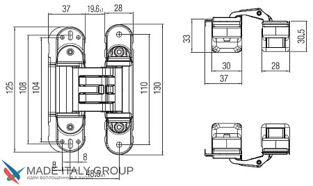 KUBICA HYBRID 6360 45 CR.SAT петля скрытая универсальная асимметричная, МАТОВЫЙ ХРОМ (60 kg)