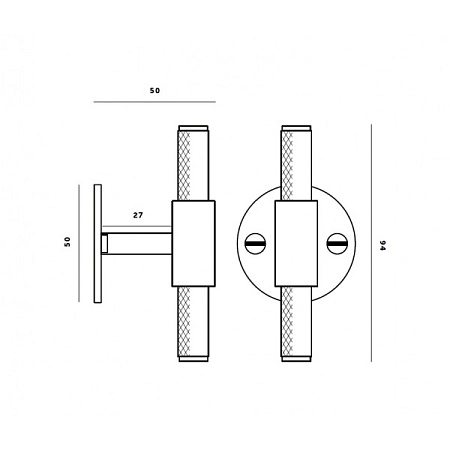 Мебельная ручка-кнопка (кноб) Buster + Punch T-BAR PLATE 94 мм сталь