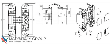 KUBICA 2700 DXSX, BR петля скрытая универсальная центральная БРОНЗА (60 kg)