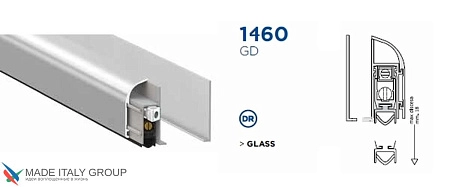 Автоматический порог накладной для стеклянных дверей Comaglio 1460GD / 700-500 мм, 1 уровень, серебристый