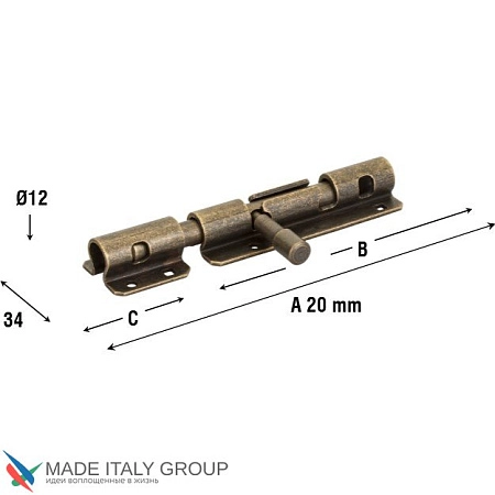 263FA20 Задвижка дверная, с отверстием для навесного замка Aldeghi 200 мм античное серебро