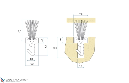 Щетка контурная врезная (1 шт.) White 2150мм белый