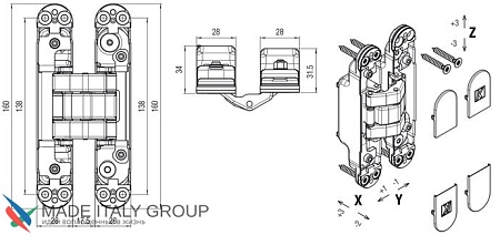 KUBICA K8120 ATOMIKA KARAKTER DXSX, CS петля скрытая универсальная МАТОВЫЙ ХРОМ (120 kg)