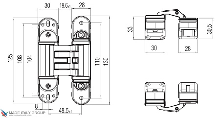 KUBICA HYBRID 6360 38 CR.SAT петля скрытая универсальная асимметричная, МАТОВЫЙ ХРОМ (60 kg)