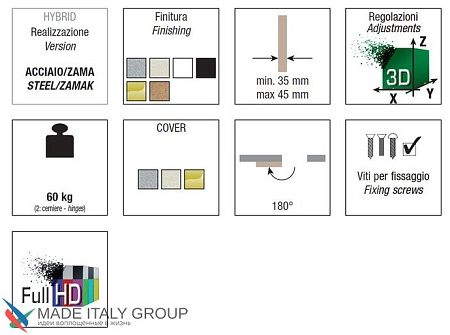 KUBICA 2760 DXSX, CS петля скрытая универсальная МАТОВЫЙ ХРОМ (70 kg)