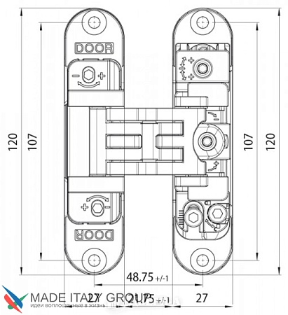 KUBICA 2700 DXSX, BR петля скрытая универсальная центральная БРОНЗА (60 kg)