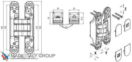 KUBICA K8080 ATOMIKA KARAKTER DXSX, NS петля скрытая универсальная МАТОВЫЙ НИКЕЛЬ (80 kg)
