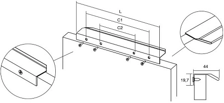 Мебельная ручка профиль накладная Viefe VANN м/о 1120 мм L= 1200 мм сталь